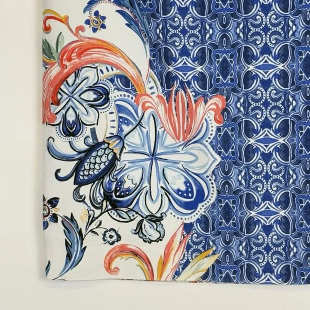 Moulinette Soeurs Pencil‎ Skirt Womens 2 Blue Floral Art Deco Boho Mediterranean